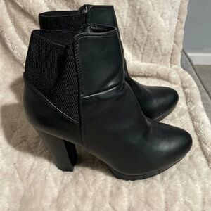 Call It Spring Black Ankle Booties with Block Heel and Elastic Side Panel
